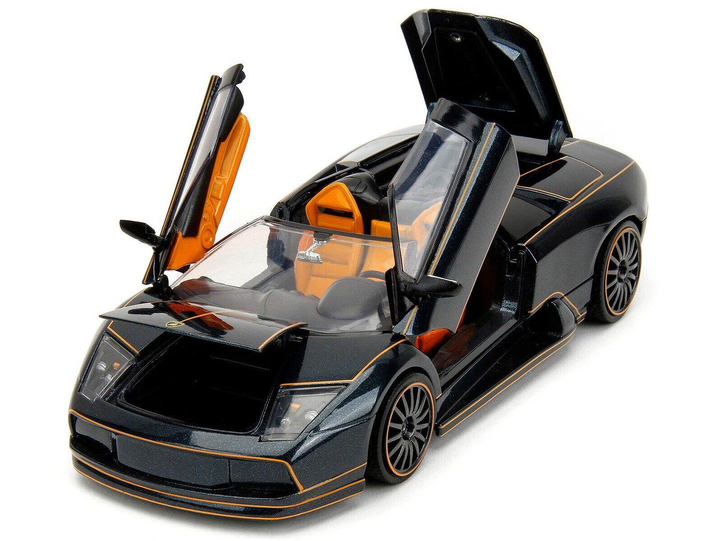 Lamborghini Murcielago Roadster Black Metallic with Orange Interior "Pink Slips" Series 1/24 Diecast Model Car by Jada