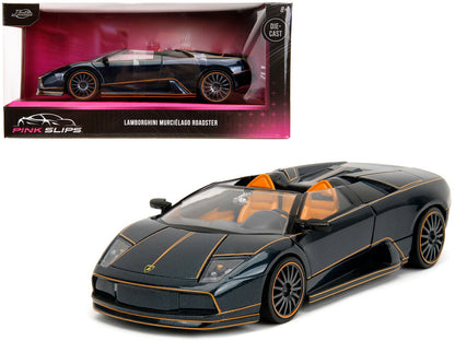 Lamborghini Murcielago Roadster Black Metallic with Orange Interior "Pink Slips" Series 1/24 Diecast Model Car by Jada