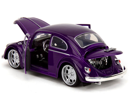 Volkswagen Beetle Purple Metallic and Wednesday Addams Diecast Figure "Wednesday" (2022) TV Series "Hollywood Rides" Series 1/24 Diecast Model Car by Jada