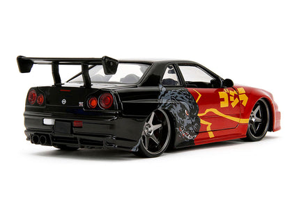 2002 Nissan Skyline GT-R (R34) RHD (Right Hand Drive) Red Metallic and Black "Godzilla vs. Destoroyah" (1995) Movie "Hollywood Rides" Series 1/24 Diecast Model Car by Jada