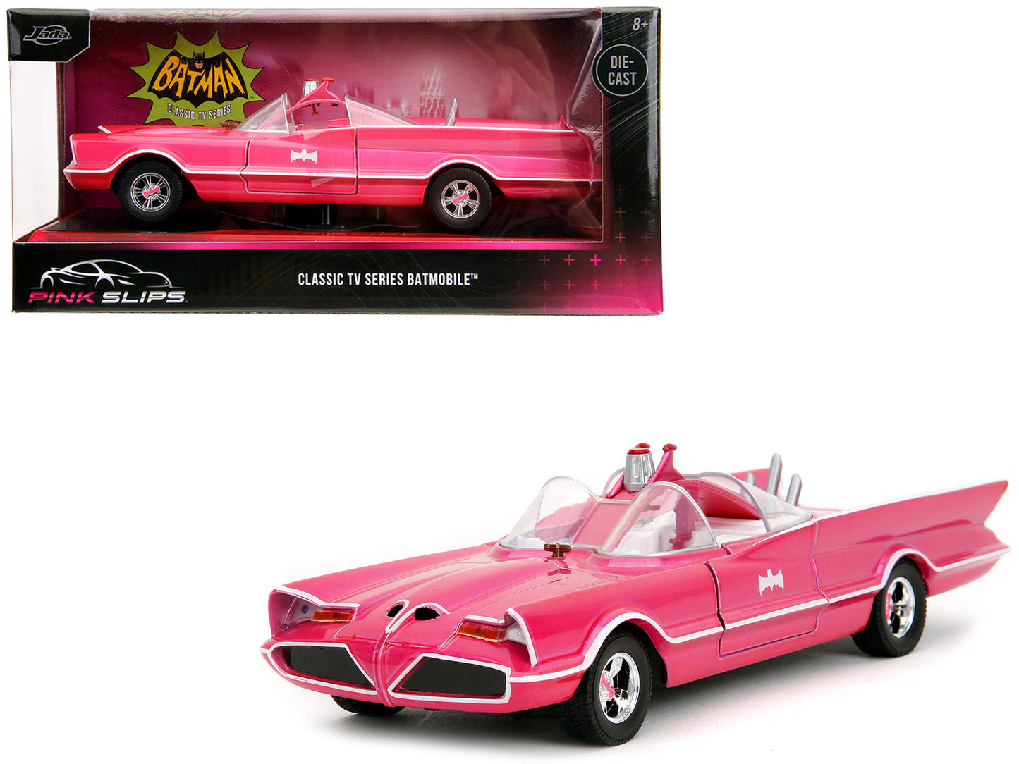 1966 Classic Batmobile Pink Metallic with White Interior Based on Model from "Batman" (1966-1968) TV Series "Pink Slips" Series 1/24 Diecast Model Car by Jada