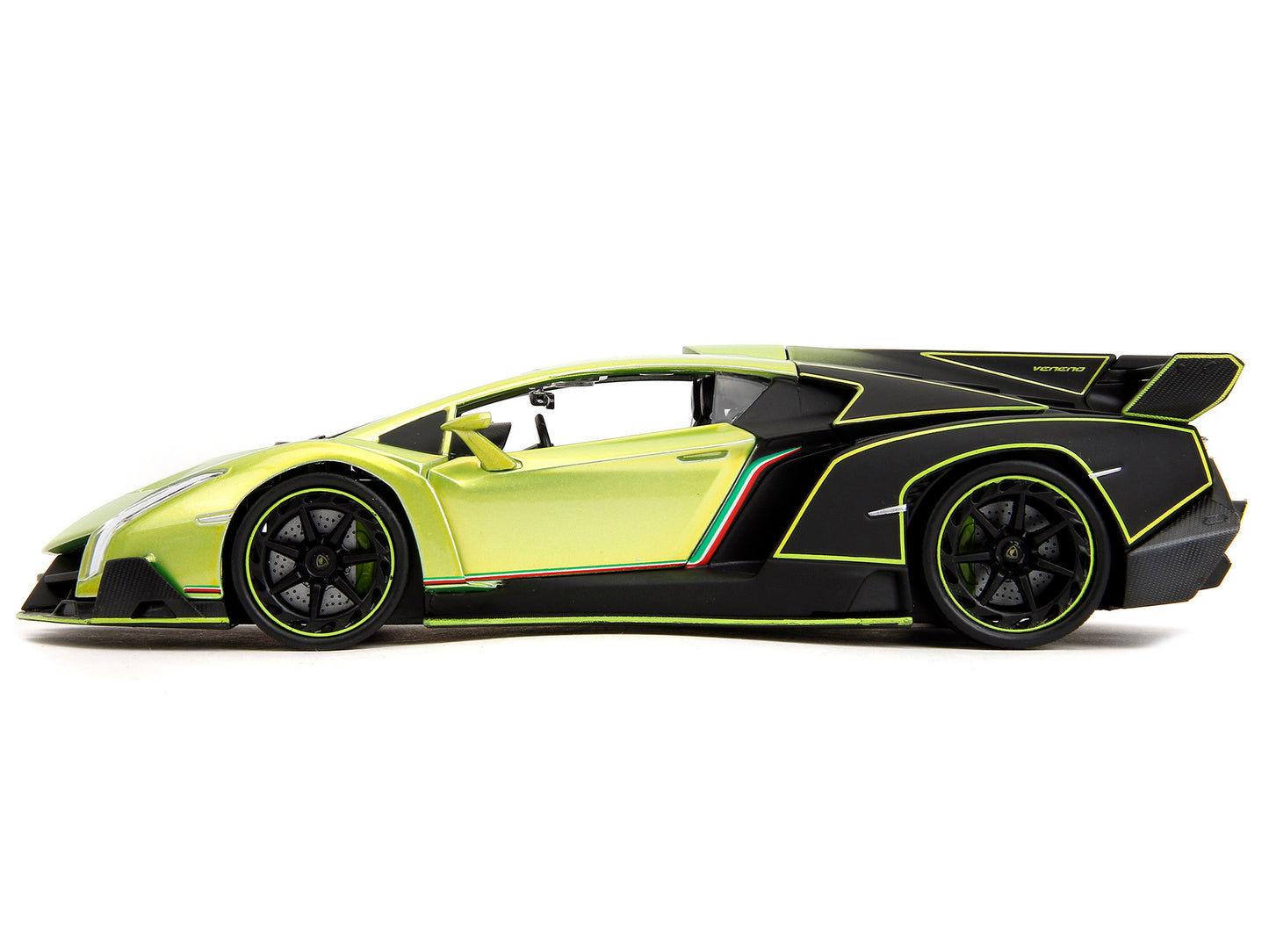 Lamborghini Veneno Lime Green Metallic and Matt Black "Pink Slips" Series 1/24 Diecast Model Car by Jada