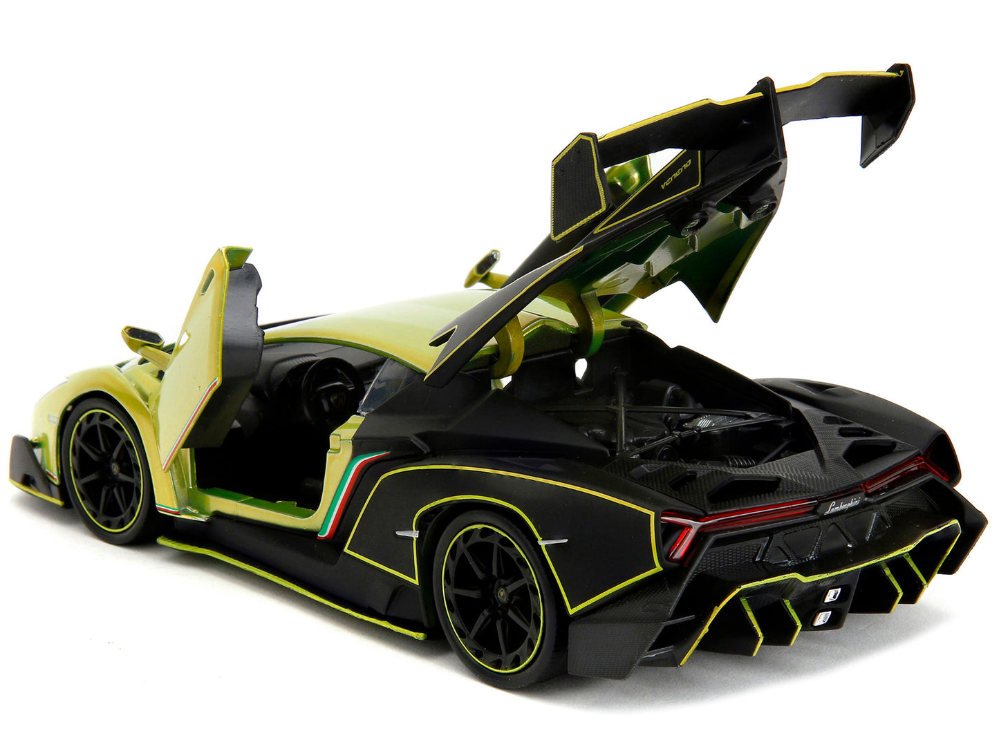 Lamborghini Veneno Lime Green Metallic and Matt Black "Pink Slips" Series 1/24 Diecast Model Car by Jada