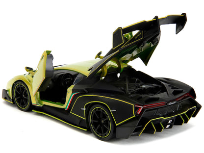 Lamborghini Veneno Lime Green Metallic and Matt Black "Pink Slips" Series 1/24 Diecast Model Car by Jada