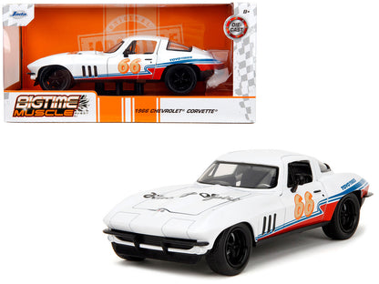 1966 Chevrolet Corvette #66 "Racing Spirit" White with Graphics "Bigtime Muscle" Series 1/24 Diecast Model Car by Jada