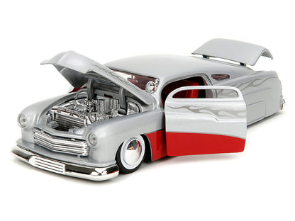 1951 Mercury Silver Metallic and Red with Flame Graphics and Red Interior "Bigtime Muscle" Series 1/24 Diecast Model Car by Jada