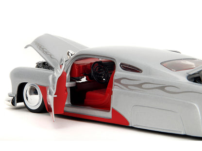 1951 Mercury Silver Metallic and Red with Flame Graphics and Red Interior "Bigtime Muscle" Series 1/24 Diecast Model Car by Jada