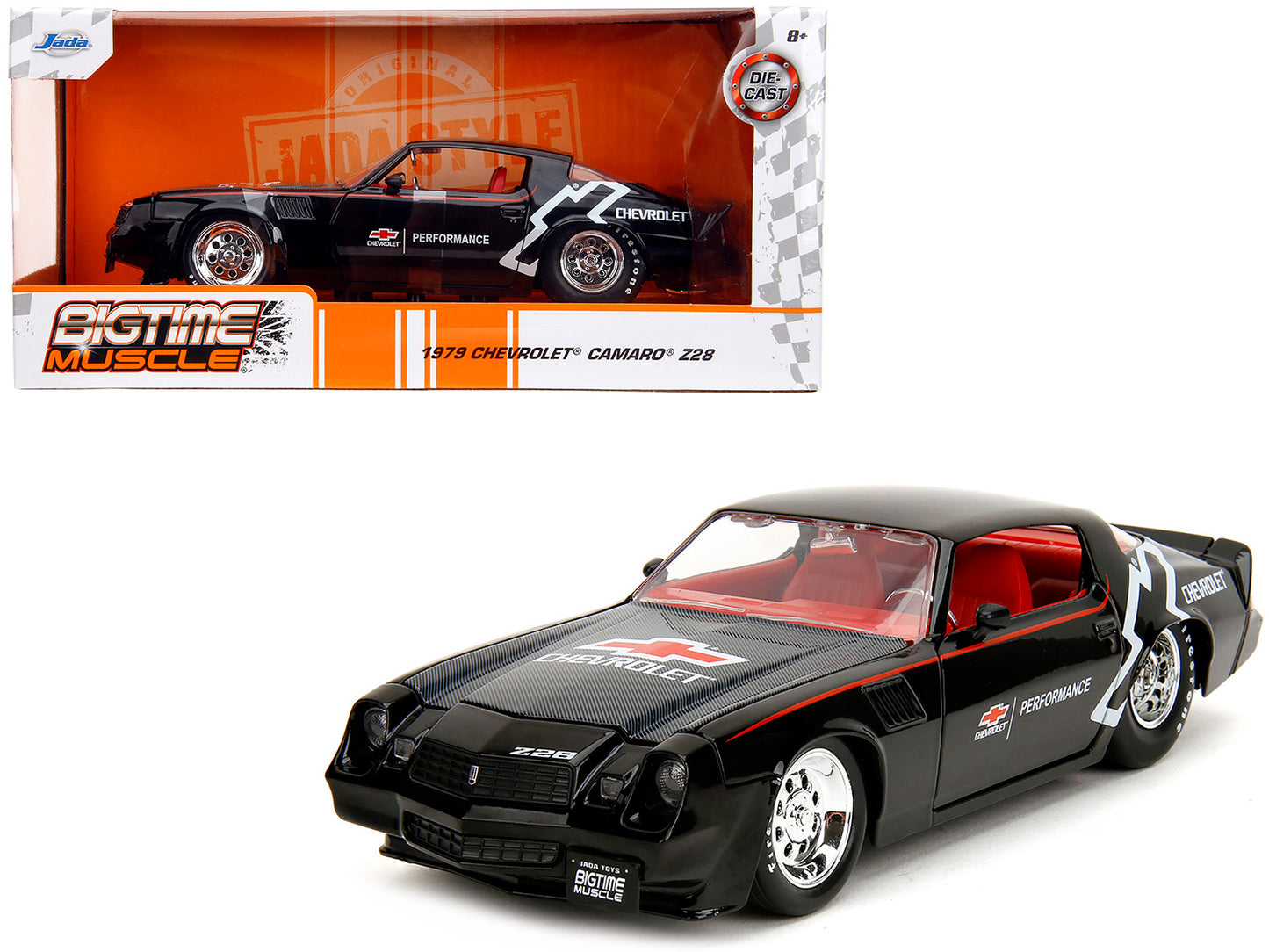 1979 Chevrolet Camaro Z28 "Chevrolet Performance" Black with Carbon Hood and Red Interior "Bigtime Muscle" Series 1/24 Diecast Model Car by Jada