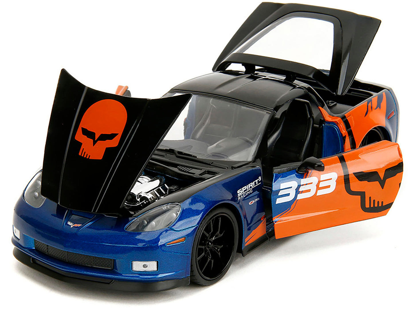 2006 Chevrolet Corvette Z06 #333 "Spirit Racing" Blue Metallic and Orange with Black Hood and Top "Bigtime Muscle" Series 1/24 Diecast Model Car by Jada