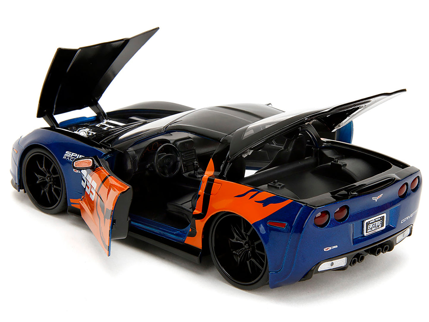 2006 Chevrolet Corvette Z06 #333 "Spirit Racing" Blue Metallic and Orange with Black Hood and Top "Bigtime Muscle" Series 1/24 Diecast Model Car by Jada