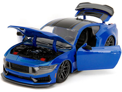 2024 Ford Mustang Dark Horse Blue Metallic with Black and Gray Stripes "Bigtime Muscle" Series 1/24 Diecast Model Car by Jada