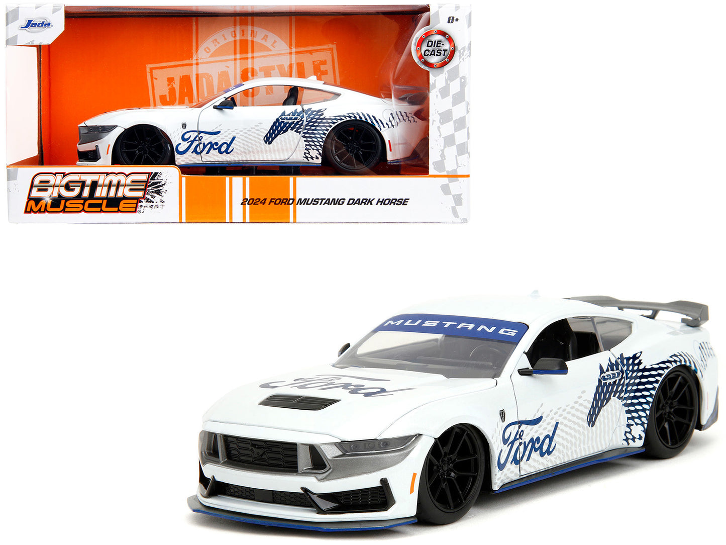 2024 Ford Mustang Dark Horse White with "Mustang Horse Graphics" "Bigtime Muscle" Series 1/24 Diecast Model Car by Jada