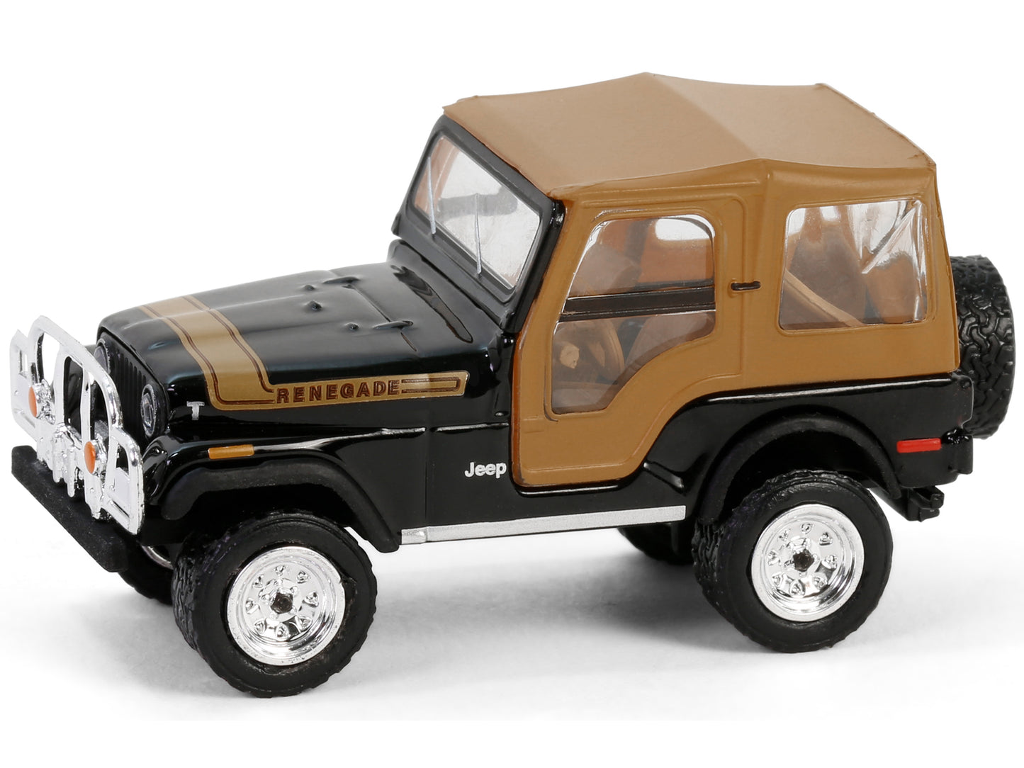 1976 Jeep CJ-5 Renegade Black with Brown Top and Stripe "All Terrain" Series 16 1/64 Diecast Model Car by Greenlight