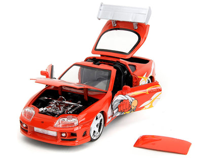 1995 Toyota Supra Red with Graphics and Saitama Diecast Figure "One Punch Man" (2015-2019) TV Series 1/24 Diecast Model by Jada