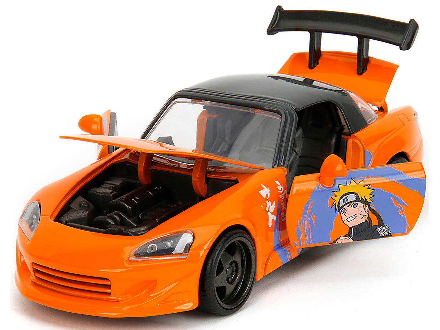 2001 Honda S2000 Orange with Gray Top and Graphics and Naruto Diecast Figure "Naruto Shippuden" (2009-2017) TV Series "Anime Hollywood Rides" Series 1/24 Diecast Model Car by Jada