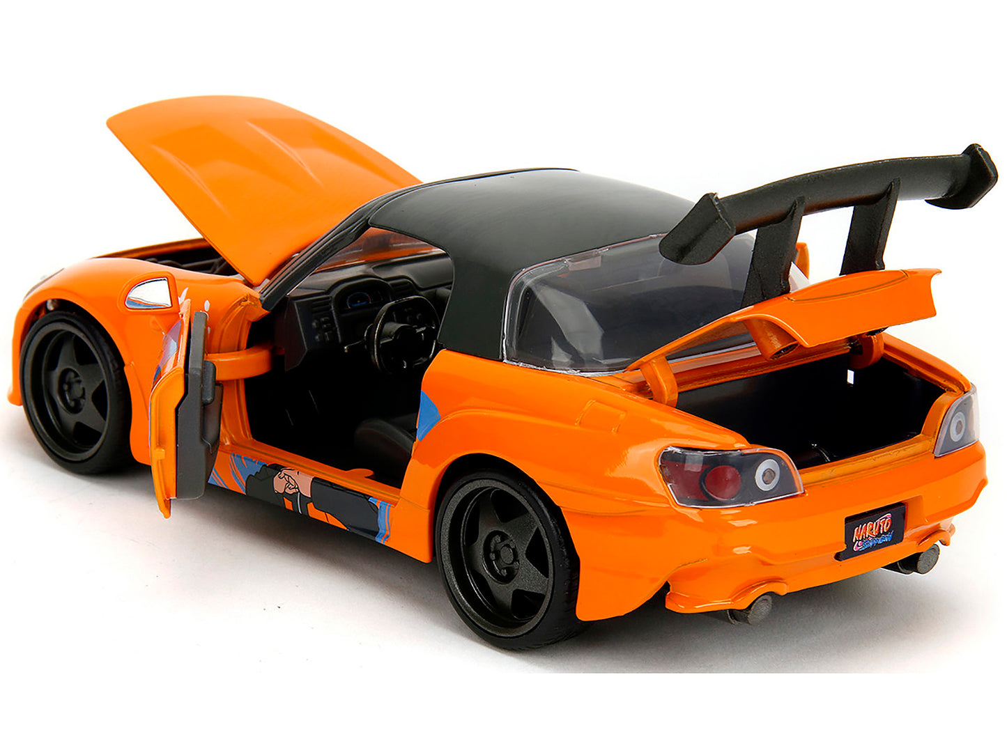 2001 Honda S2000 Orange with Gray Top and Graphics and Naruto Diecast Figure "Naruto Shippuden" (2009-2017) TV Series "Anime Hollywood Rides" Series 1/24 Diecast Model Car by Jada