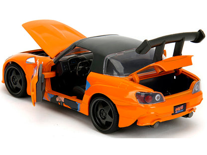 2001 Honda S2000 Orange with Gray Top and Graphics and Naruto Diecast Figure "Naruto Shippuden" (2009-2017) TV Series "Anime Hollywood Rides" Series 1/24 Diecast Model Car by Jada