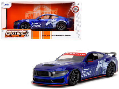 2024 Ford Mustang Dark Horse Candy Blue with White Top and "Mustang Horse Graphics" "Bigtime Muscle" Series 1/24 Diecast Model Car by Jada