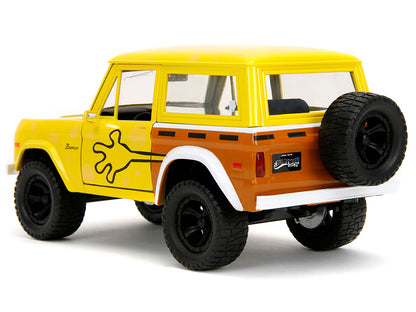 1973 Ford Bronco Yellow with Graphics and SpongeBob SquarePants Diecast Figure "SpongeBob SquarePants" (1999–Current) TV Series "Hollywood Rides" Series 1/24 Diecast Model Car by Jada