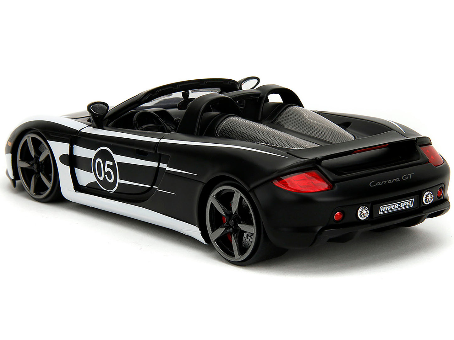 Porsche Carrera GT Convertible #05 Black with White Graphics "Hyper-Spec" Series 1/24 Diecast Model Car by Jada