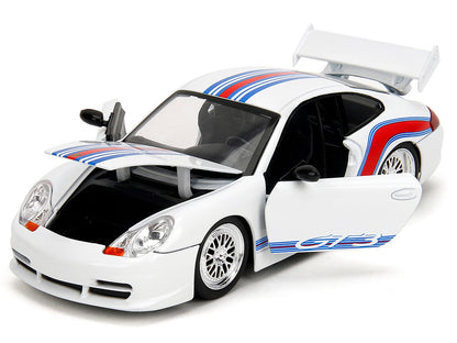 Porsche 911 GT3 (996) White with Red and Blue Stripes "Hyper-Spec" Series 1/24 Diecast Model Car by Jada