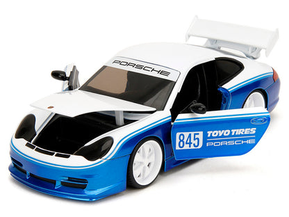 Porsche 911 GT3 RS (996) #845 White and Blue Metallic "Toyo Tires" "Hyper-Spec" Series 1/24 Diecast Model Car by Jada