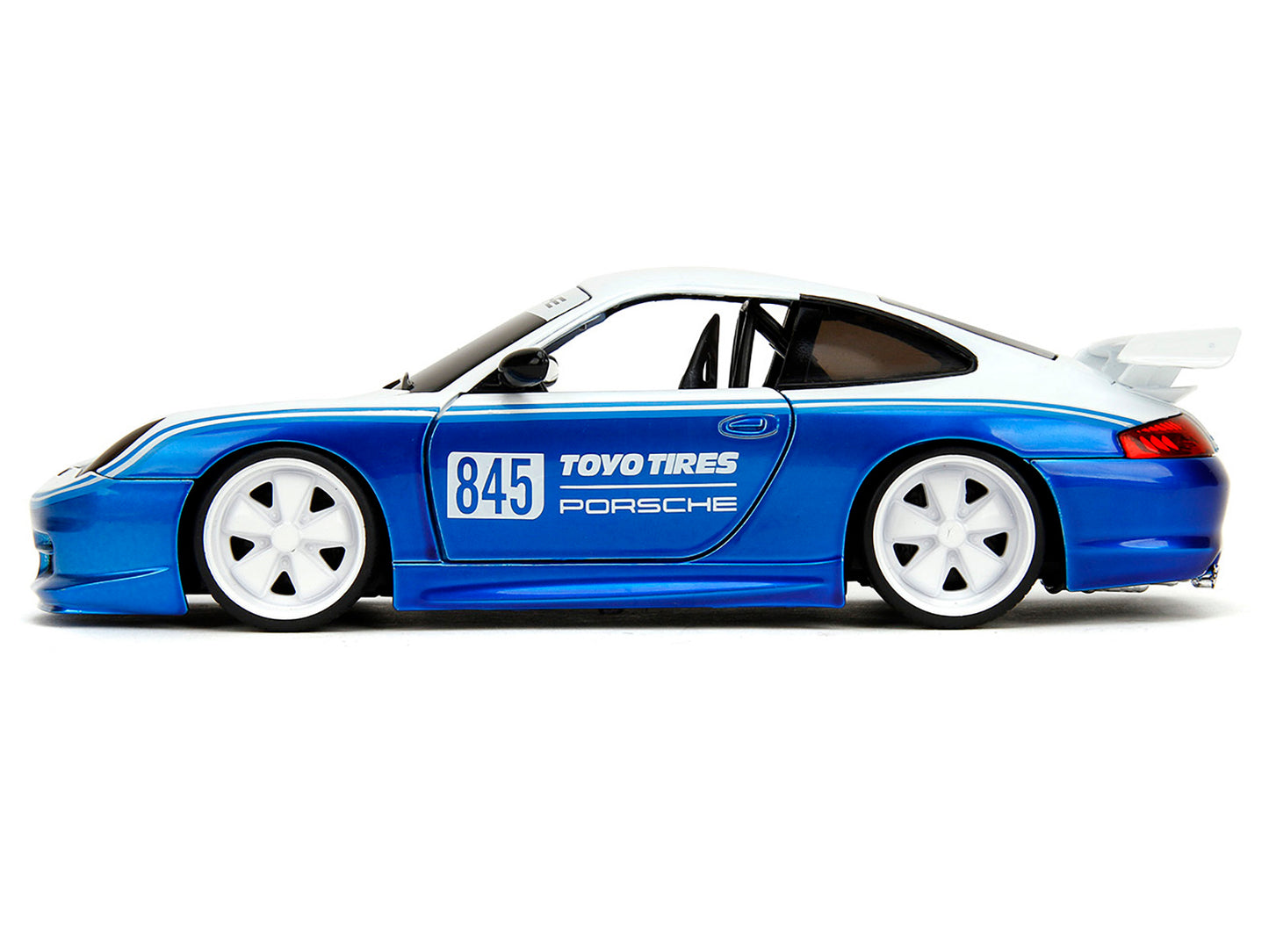 Porsche 911 GT3 RS (996) #845 White and Blue Metallic "Toyo Tires" "Hyper-Spec" Series 1/24 Diecast Model Car by Jada