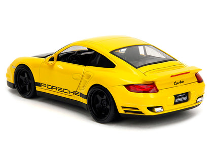 Porsche 911 Turbo (997) Yellow with Carbon Hood "Hyper-Spec" Series 1/24 Diecast Model Car by Jada