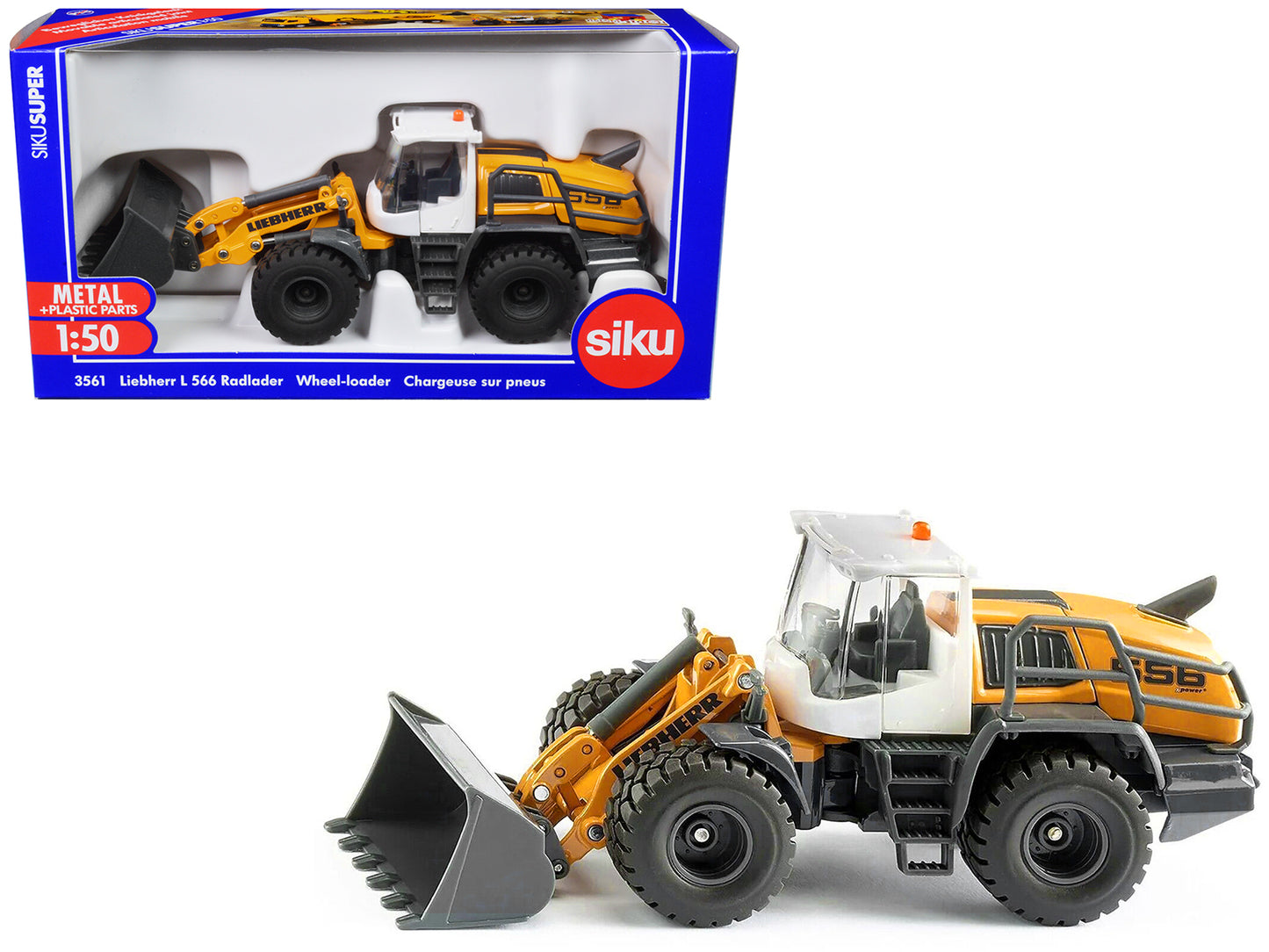 Liebherr L556 Wheel Loader Yellow with White Cabin 1/50 Diecast Model by Siku