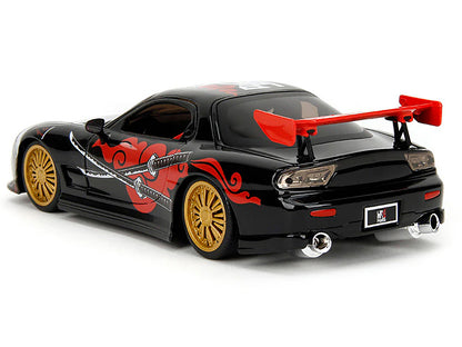 1993 Mazda RX-7 Black with Graphics "Lab Monkeys" with Saru Diecast Figure "Hollywood Rides" Series 1/24 Diecast Model Car by Jada