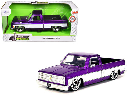 1985 Chevrolet C-10 Pickup Truck Purple Metallic and White with Cartelli Wheels "Just Trucks" Series 1/24 Diecast Model Car by Jada