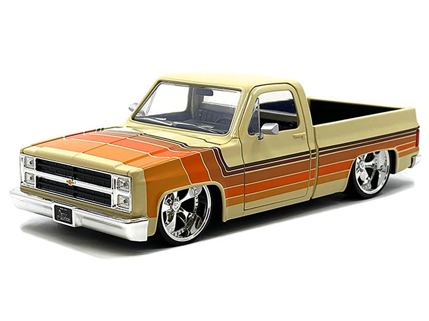 1985 Chevrolet C-10 Pickup Truck Beige with Stripes and Cartelli Wheels "Just Trucks" Series 1/24 Diecast Model Car by Jada