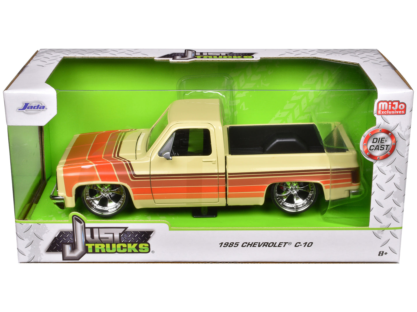 1985 Chevrolet C-10 Pickup Truck Beige with Stripes and Cartelli Wheels "Just Trucks" Series 1/24 Diecast Model Car by Jada