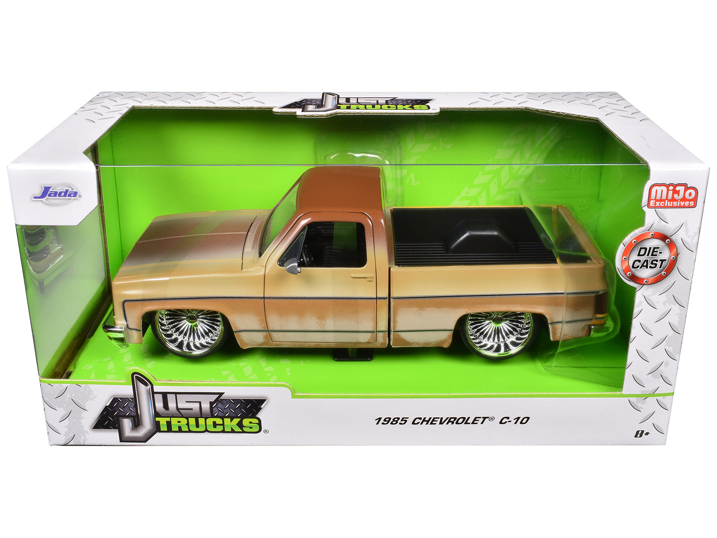 1985 Chevrolet C-10 Pickup Truck Yellow with Brown Top (Rusted) and Daytona Wire Wheels "Just Trucks" Series 1/24 Diecast Model Car by Jada