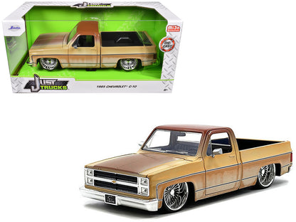 1985 Chevrolet C-10 Pickup Truck Yellow with Brown Top (Rusted) and Daytona Wire Wheels "Just Trucks" Series 1/24 Diecast Model Car by Jada