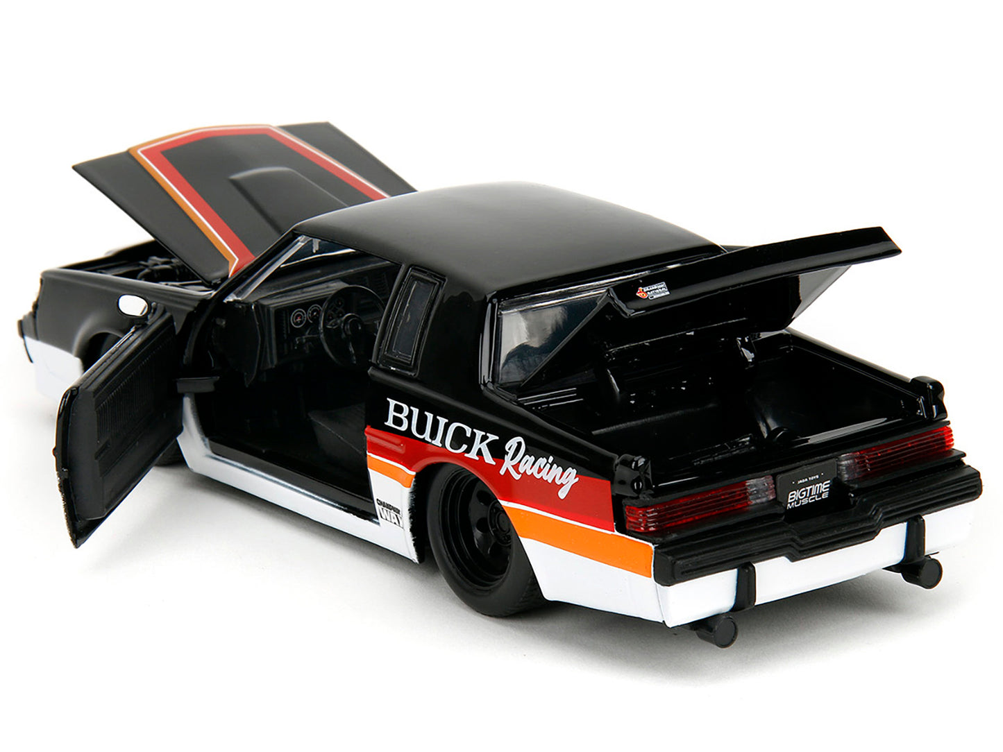 1987 Buick Grand National #7 "Buick Racing" Black and White with Stripes "Bigtime Muscle" Series 1/24 Diecast Model Car by Jada