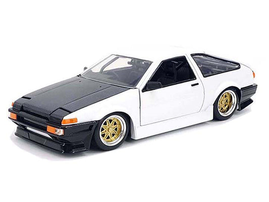 1986 Toyota Trueno (AE86) RHD (Right Hand Drive) White with Black Hood "JDM Tuners" Series 1/24 Diecast Model Car by Jada