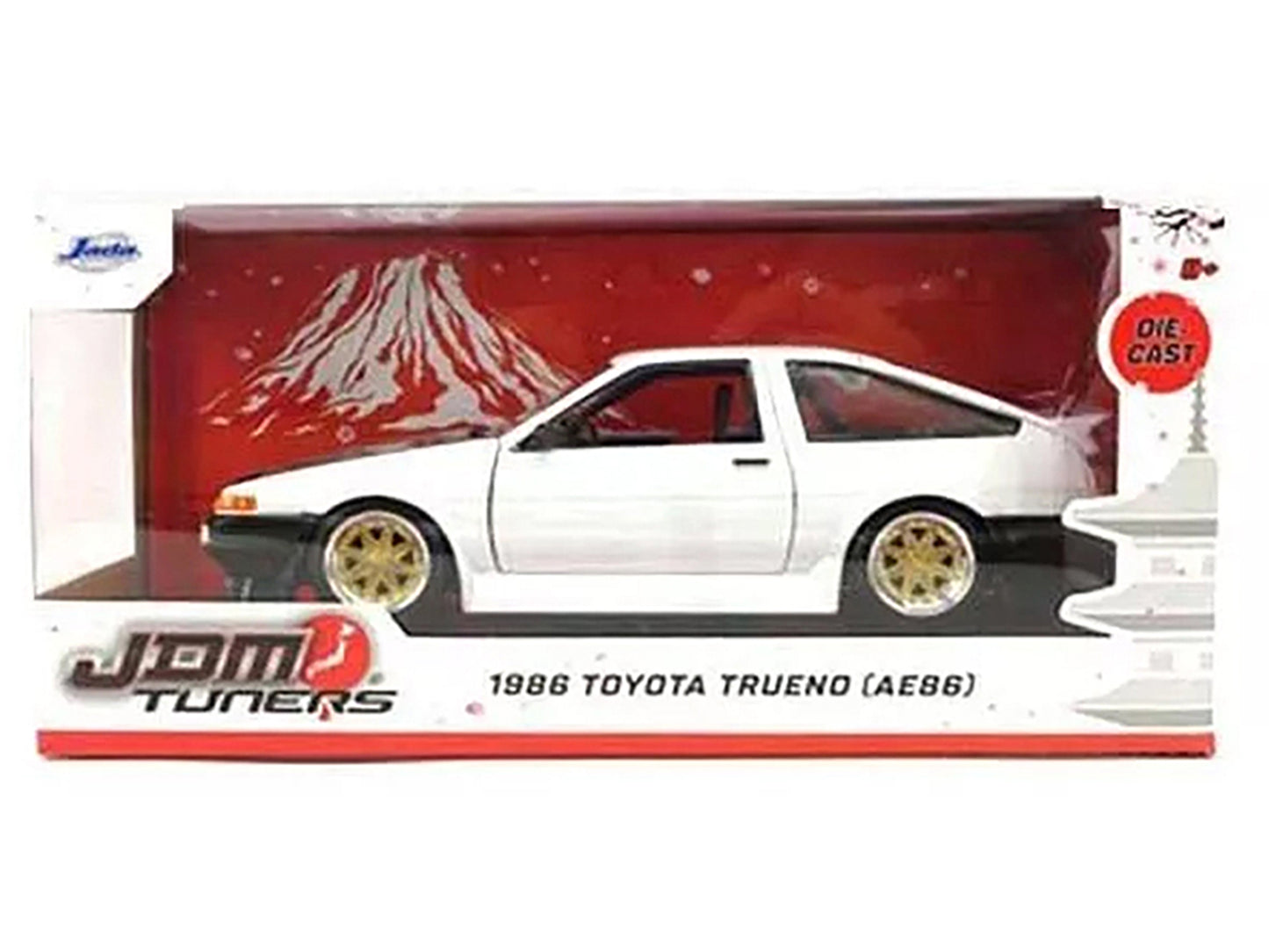 1986 Toyota Trueno (AE86) RHD (Right Hand Drive) White with Black Hood "JDM Tuners" Series 1/24 Diecast Model Car by Jada