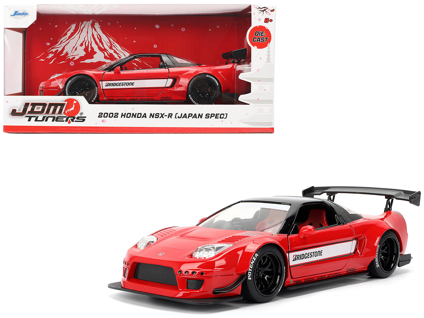 2002 Honda NSX-R RHD (Right Hand Drive) "Bridgestone" Red with Black Top and White Stripes "JDM Tuners" Series 1/24 Diecast Model Car by Jada