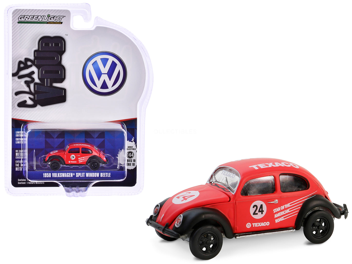 1950 Volkswagen Split Window Beetle #24 Red "Texaco" "Club Vee-Dub" Series 19 1/64 Diecast Model Car by Greenlight