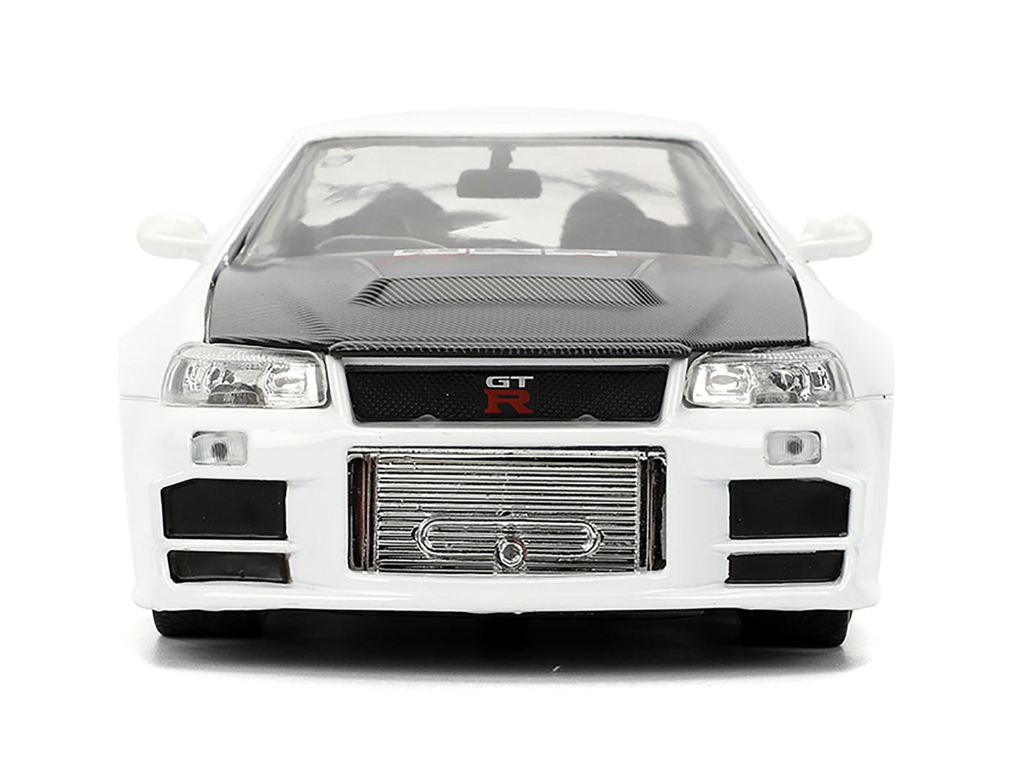 2002 Nissan Skyline GT-R (R34) RHD (Right Hand Drive) "HKS Power" White with Carbon Hood and Graphics "JDM Tuners" Series 1/24 Diecast Model Car by Jada