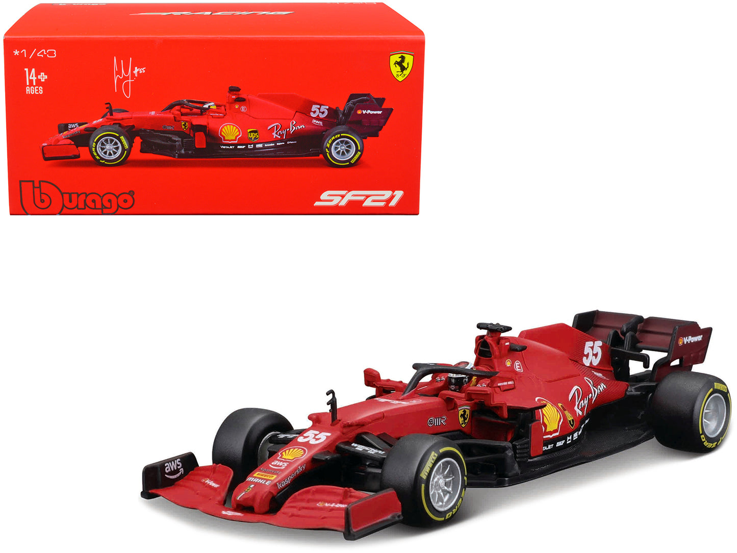 Ferrari SF21 #55 Carlos Sainz Formula One F1 World Championship (2021) "Formula Racing" Series 1/43 Diecast Model Car by Bburago