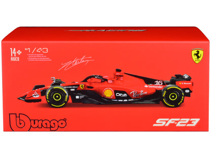 Ferrari SF-23 #16 Charles Leclerc "Formula One F1 World Championship" (2023) with Display Case "Formula Racing" Series 1/43 Diecast Model Car by Bburago