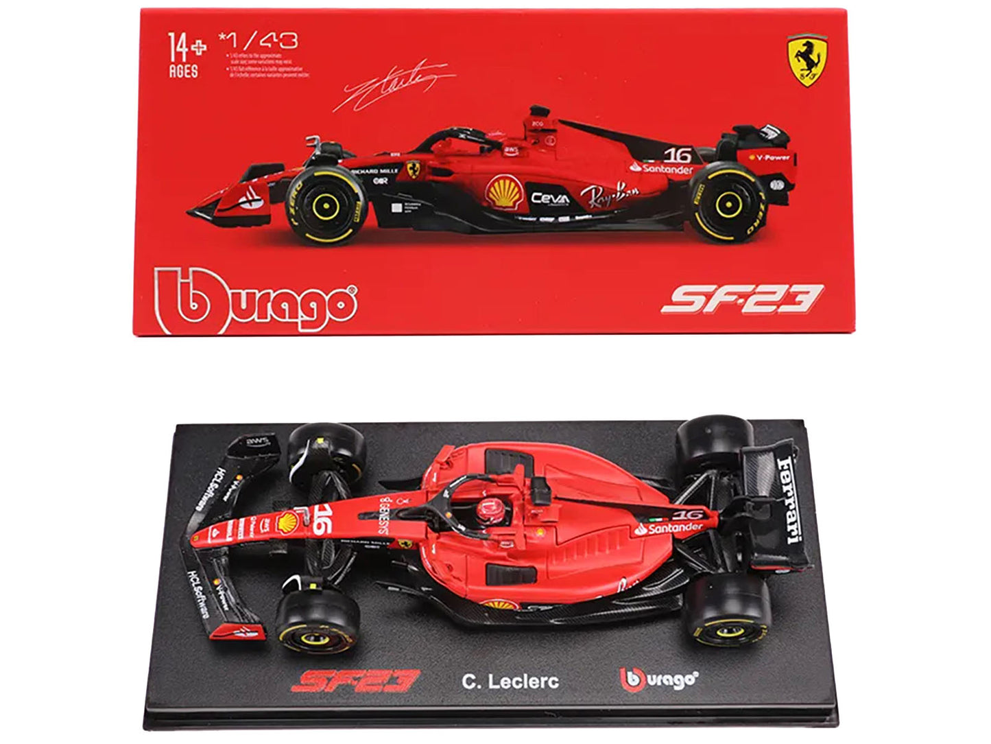 Ferrari SF-23 #16 Charles Leclerc "Formula One F1 World Championship" (2023) with Display Case "Formula Racing" Series 1/43 Diecast Model Car by Bburago