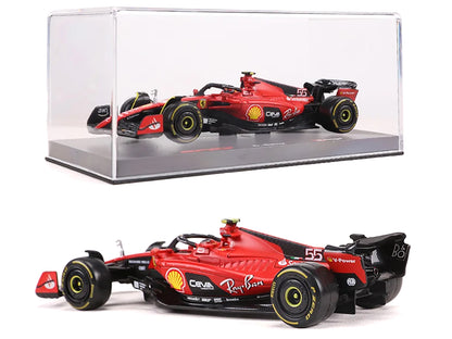 Ferrari SF-23 #55 Carlos Sainz "Formula One F1 World Championship" (2023) with Display Case "Formula Racing" Series 1/43 Diecast Model Car by Bburago