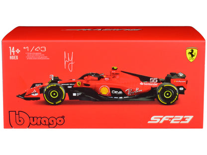 Ferrari SF-23 #55 Carlos Sainz "Formula One F1 World Championship" (2023) with Display Case "Formula Racing" Series 1/43 Diecast Model Car by Bburago