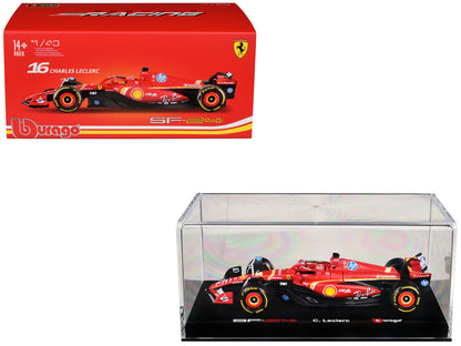 Ferrari SF-24 #16 Charles Leclerc "Formula One F1 World Championship" (2024) with Display Case "Formula Racing" Series 1/43 Diecast Model Car by Bburago