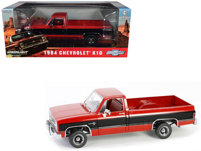 1984 Chevrolet K10 Scottsdale Pickup Truck Apple Red and Midnight Black with Red Interior 1/18 Diecast Model Car by Greenlight