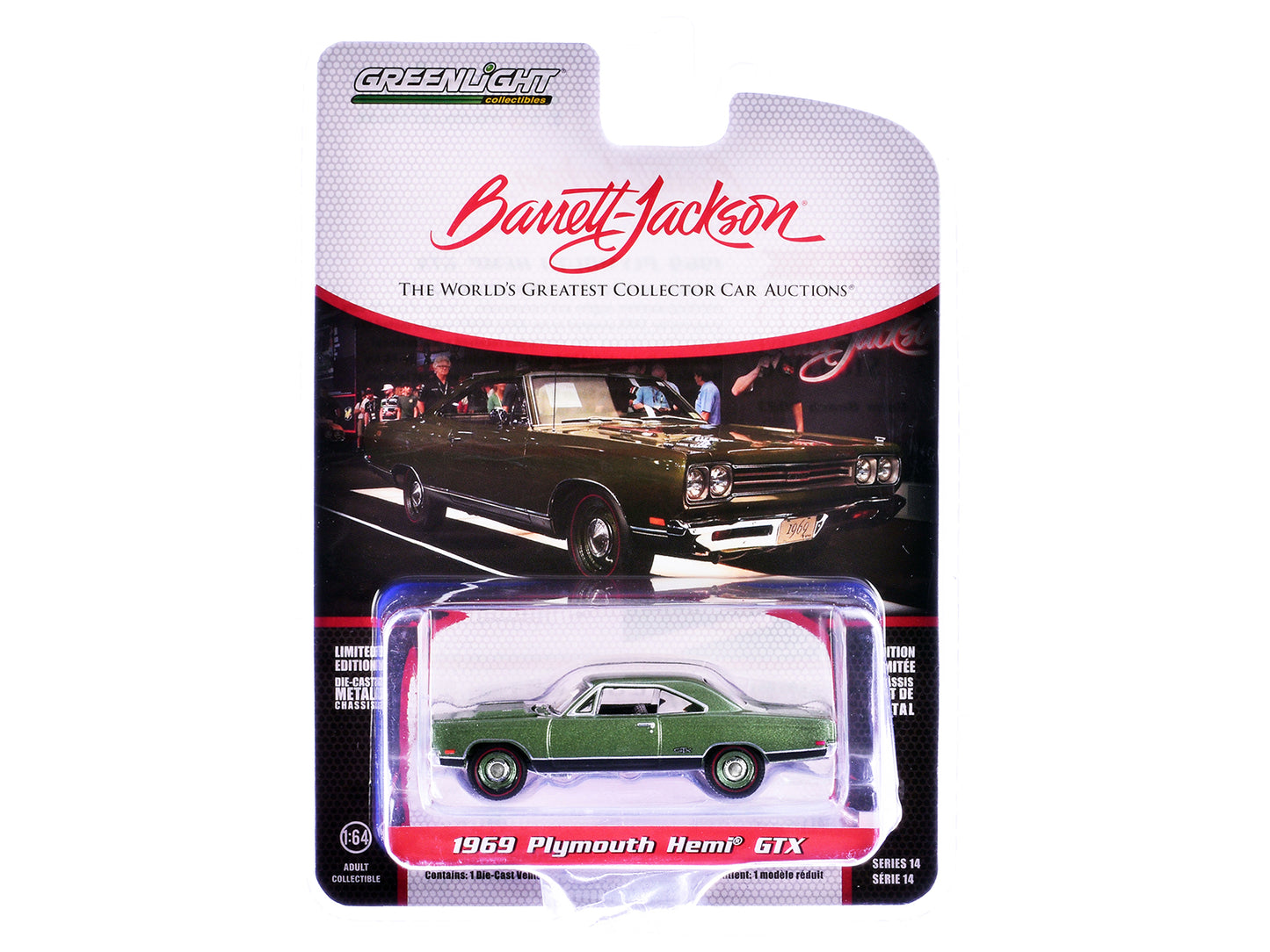 1969 Plymouth HEMI GTX F8 Ivy Green Metallic (Palm Beach 2023) Barrett Jackson "Scottsdale Edition" Series 14 1/64 Diecast Model Car by Greenlight