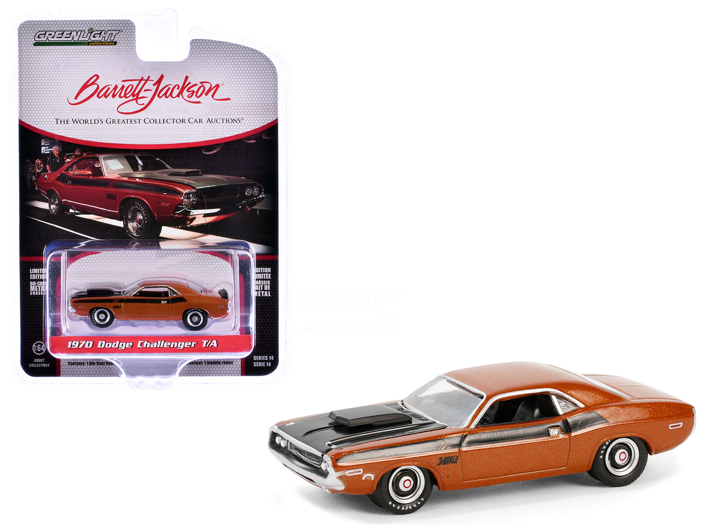 1970 Dodge Challenger T/A Burnt Orange Metallic with Black Hood and Stripes (Palm Beach 2023) Barrett Jackson "Scottsdale Edition" Series 14 1/64 Diecast Model Car by Greenlight